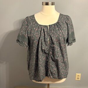 torrid Teal Floral Short Sleeve Peasant Top with Pink Accents